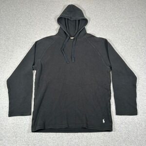 Polo Ralph Lauren Hoodie Men M (*TAG XL) Black Thermal Knit Pullover Long Sleeve